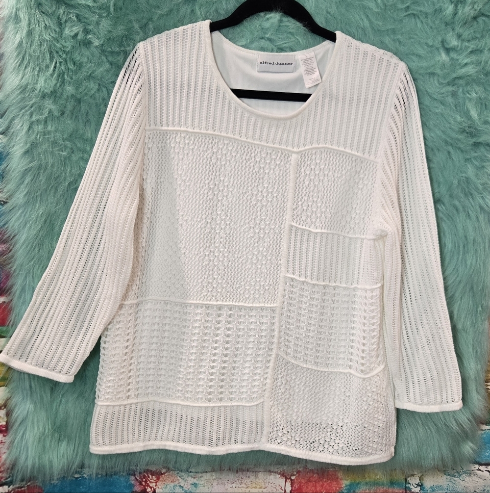 Alfred Dunner White Long Sleeve Cable Knit Sweater Size L - Picture 2 of 11